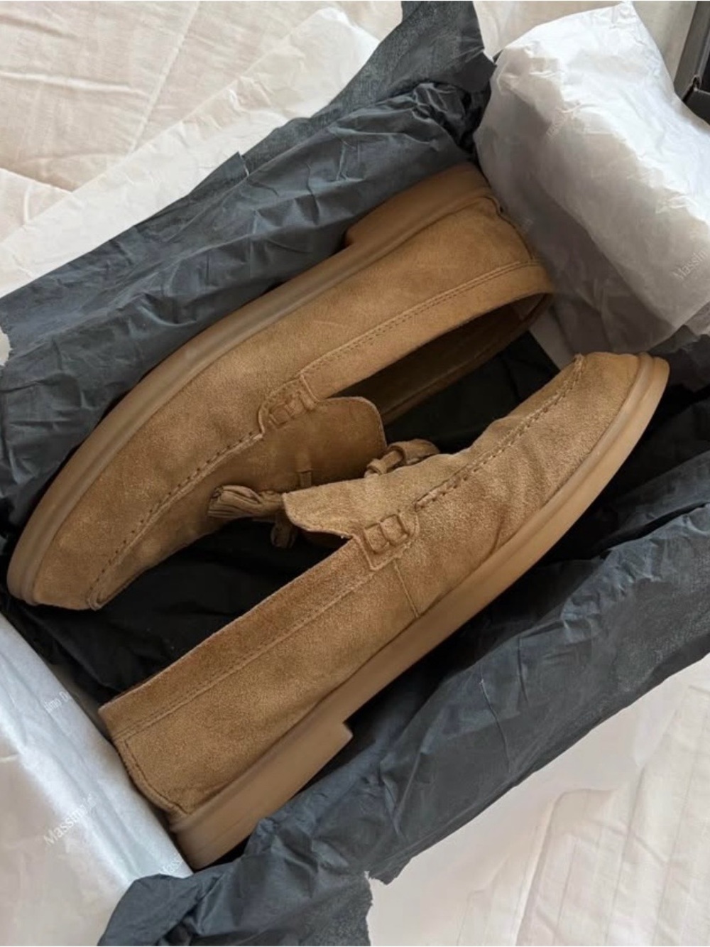 Massimo Dutti Suede Tassel Loafers in Tan